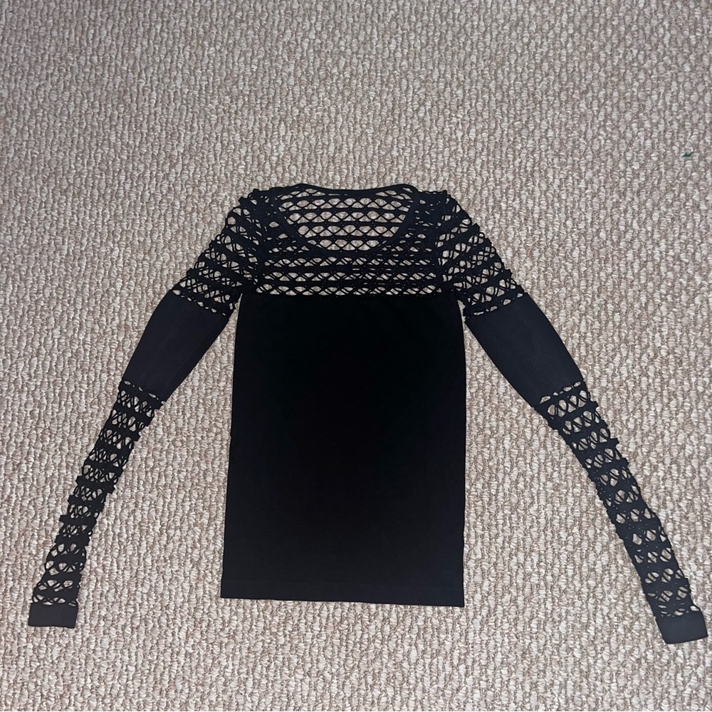 Black Mesh Long Sleeve Top